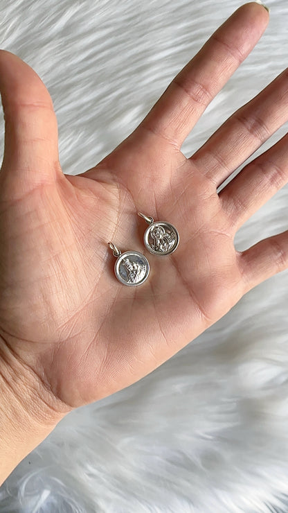 Medalla Doble Cara: Jesús y Virgen del Carmen 1,2cm - Plata 925