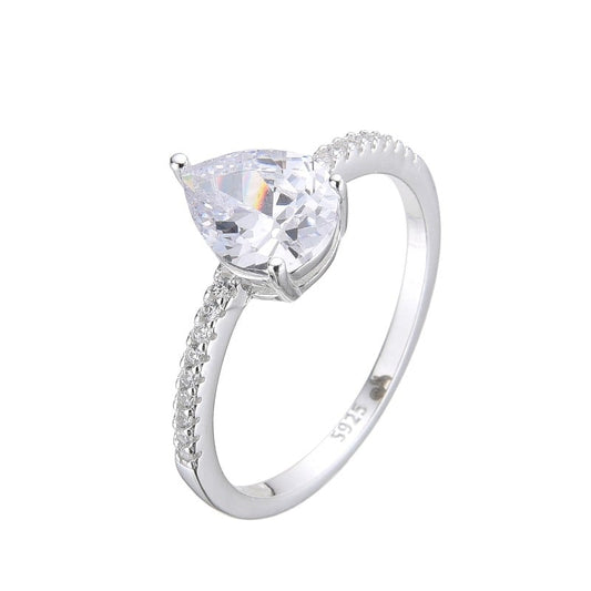 Anillos Solitarios Zircon Gota con Cristales Plata 925