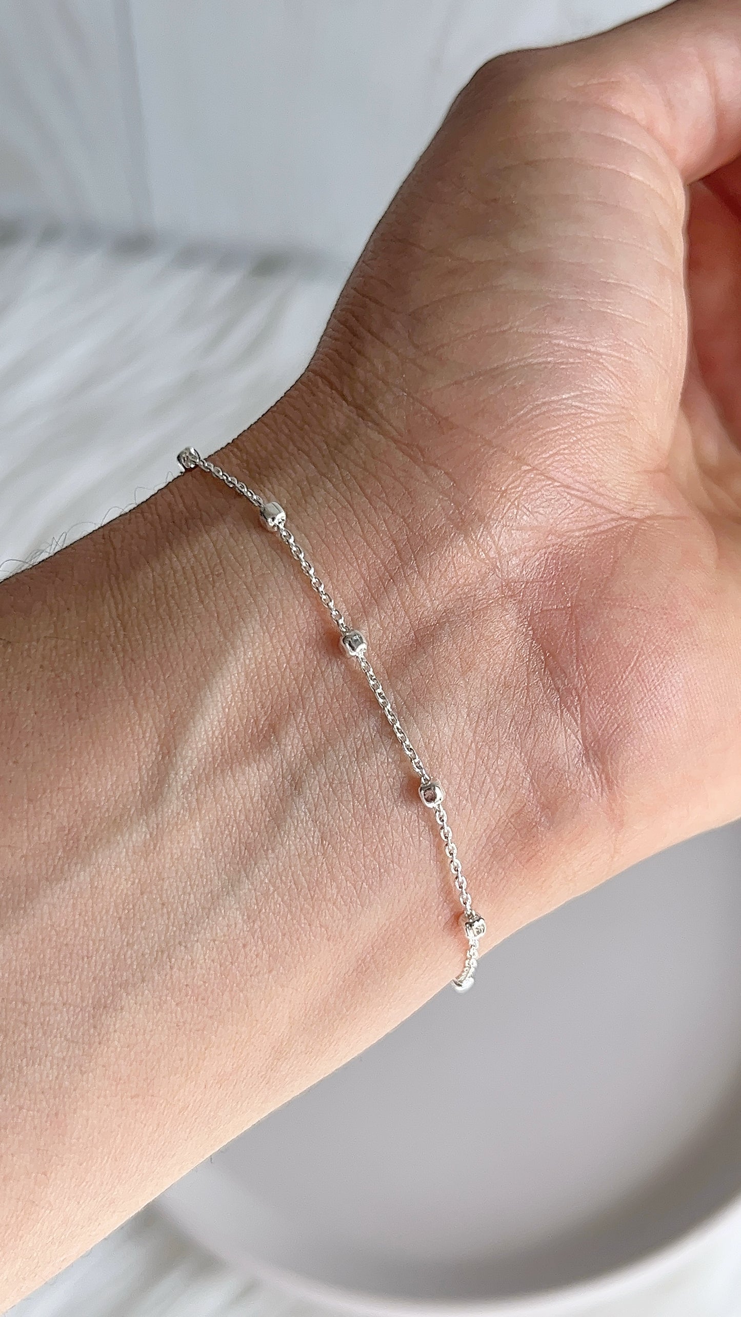 Pulsera Tejido Forzatina con Bolitas Diamantadas 2.5mm 1x1 15mm - 20cm - Plata 925