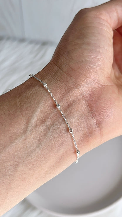 Pulsera Tejido Forzatina con Bolitas Diamantadas 2.5mm 1x1 15mm - 20cm - Plata 925