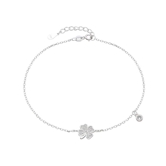 Tobillera Trébol y Punto de Luz Plata 925