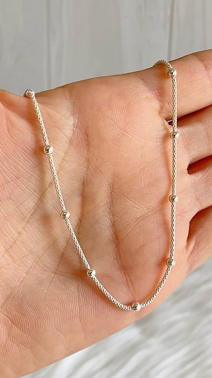 Cadena 50cm y 60cm Coreano Bolas Lisas 3mm -  Plata 925