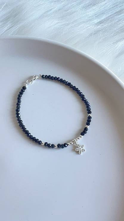 Pulsera Cristales, Balines y Dije de Flor - Plata 925