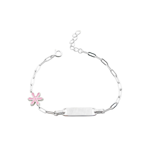 Esclava Flor Rosada 16cm Ajustable - Plata 925
