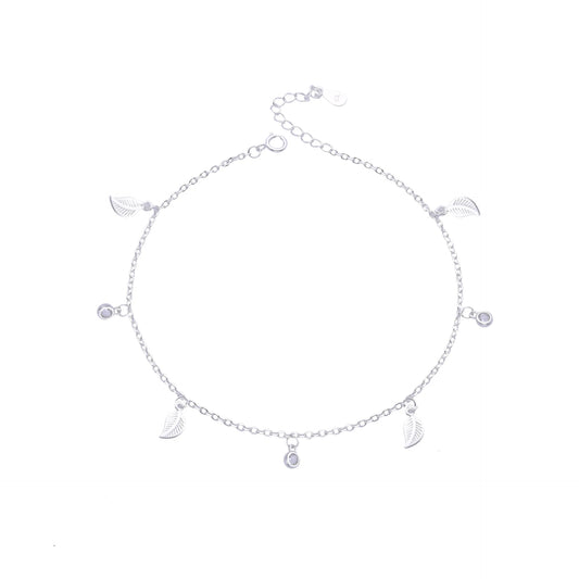 Tobillera Dijes de Hojas y Punto de Luz 25cm Ajustable - Plata 925