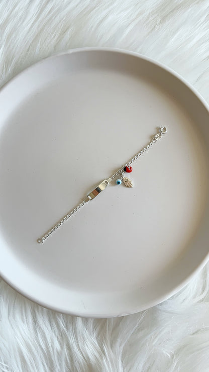 Esclava Mano, Ojo y Pionia 12,8cm - Plata 925