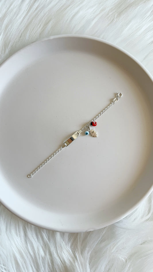 Esclava Mano, Ojo y Pionia 12,8cm - Plata 925