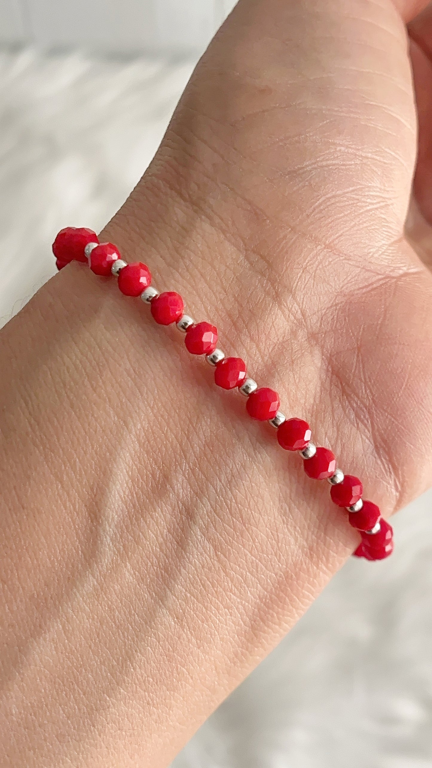 Pulsera Cristales Rojos con Balines 18,5cm - Plata 925