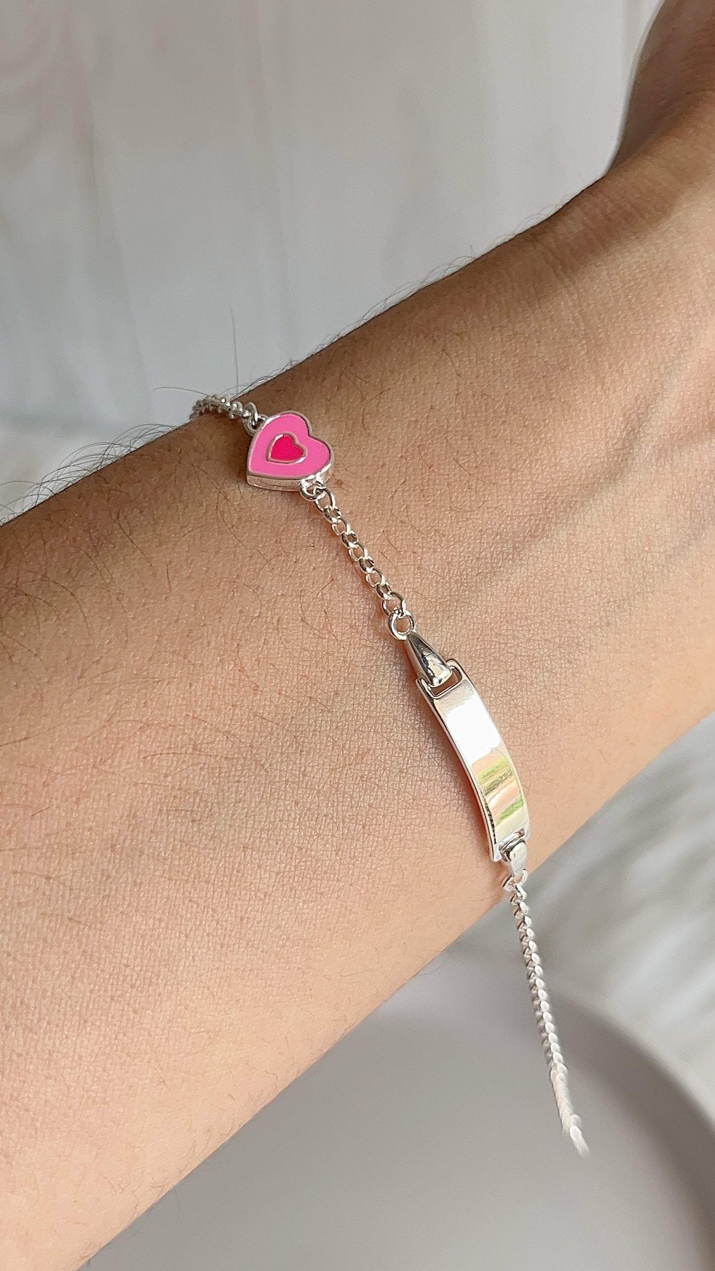 Esclava Corazón Rosado 15cm Ajustable - Plata 925