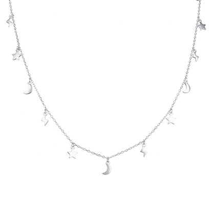 Choker Estrellas, Luna, Rayos 40cm Ajustable - Plata 925
