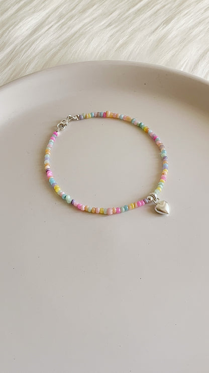 Pulsera Nacar con Dije Corazon 18cm - Plata 925