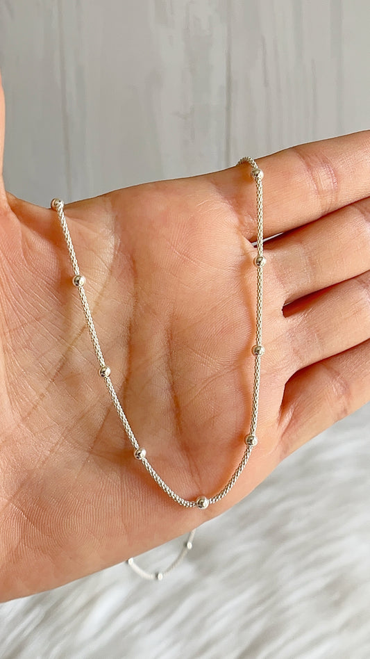 Cadena 50cm y 60cm Coreano Bolas Lisas 3mm -  Plata 925