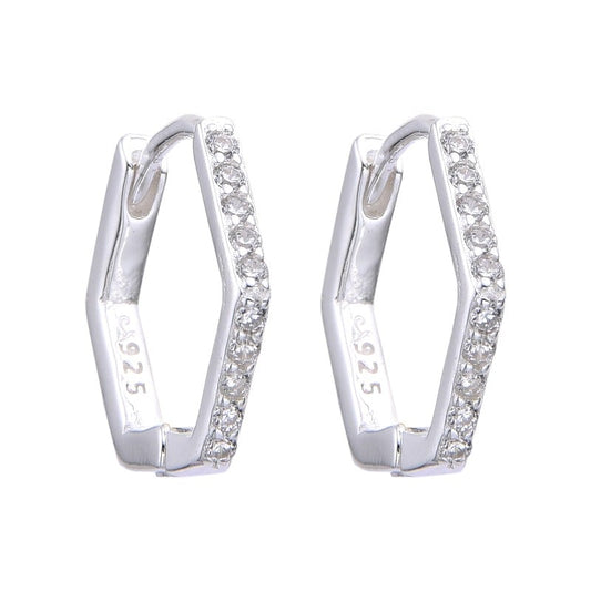 Argollas Hexagonales con Cristales 1,6cm Plata 925