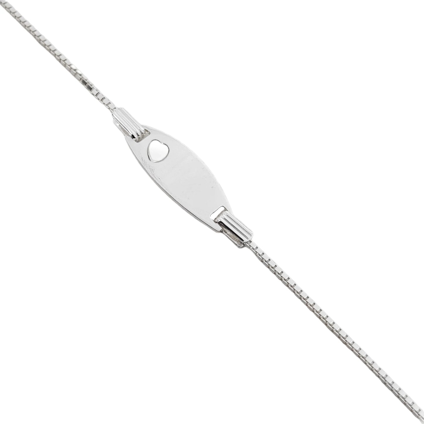 Esclava Tejido Veneciana Placa Ovalada Corazón 15cm Ajustable - Plata 925