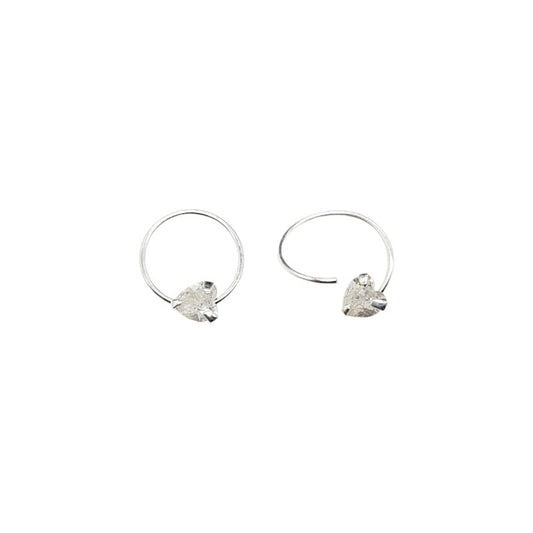 Argollas Ajustables de con Corazón de cristal 1cm Plata 925
