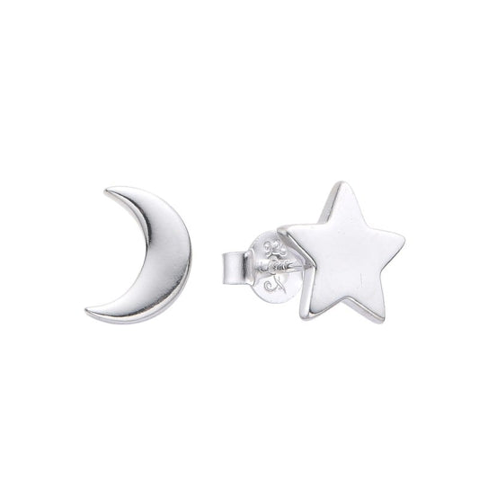 Zarcillos Luna Estrella Lisos Plata 925