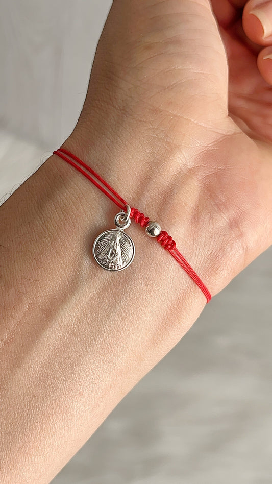 Pulseras Hilo Ajustables con Virgen del Valle 1cm Plata 925