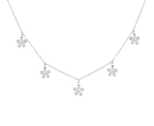 Choker 5 Dijes Flores 40cm - Plata 925