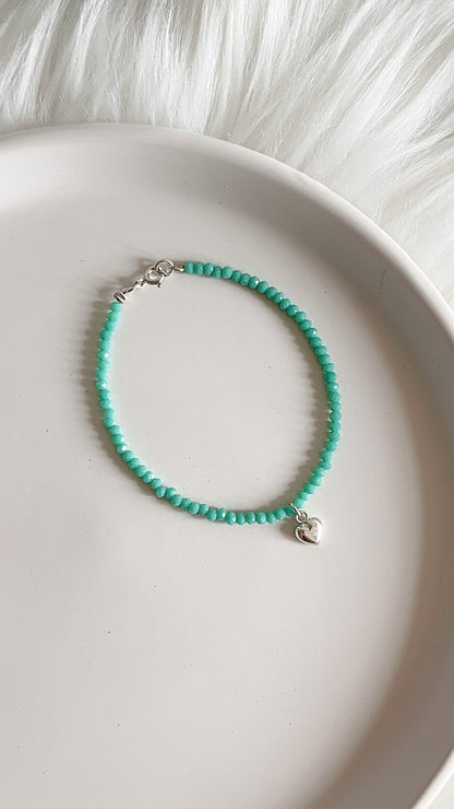 Pulsera Cristal de Checo Dije de Corazón 18,5cm - Plata 925