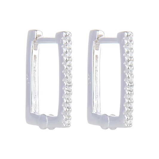 Argollas Cuadradas con Brillantes 1,3cm - Plata 925