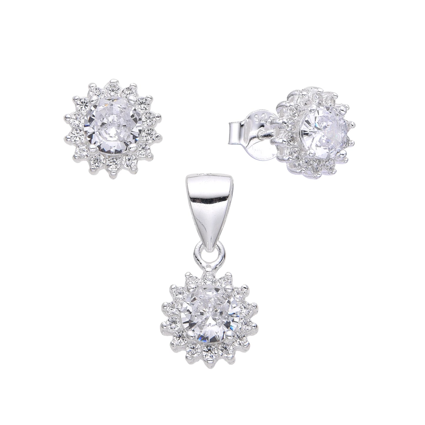 Zarcillos Juegos Zarcillos y Dije Cristal Redondo Plata 925