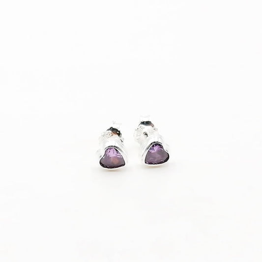 Zarcillos Corazones cristal Lila 6mm Plata 925