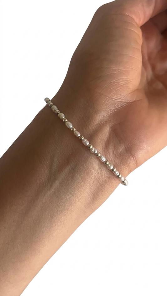 Pulsera Perlas y Balines - 18cm Plata 925