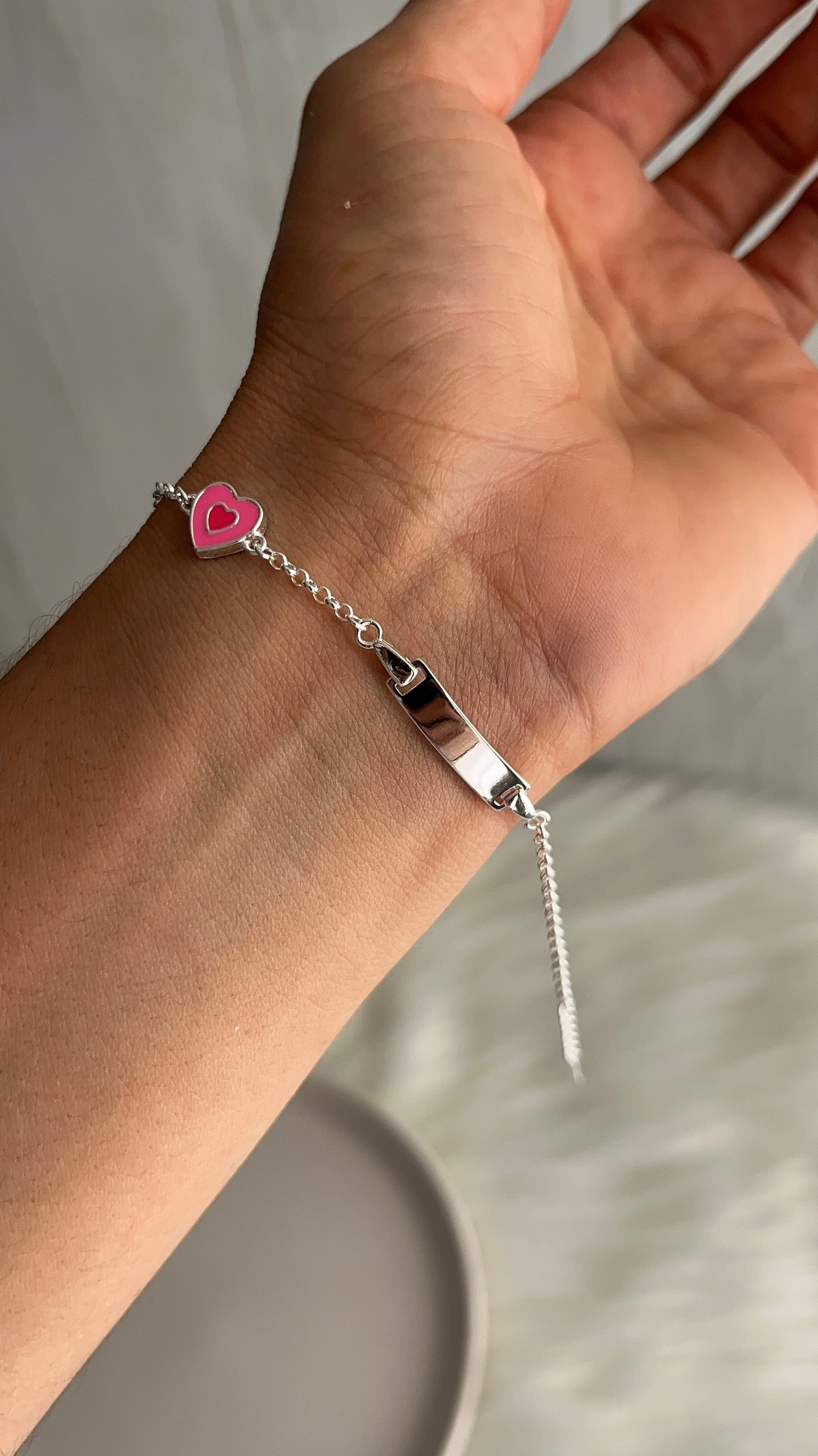 Esclava Corazón Rosado 15cm Ajustable - Plata 925