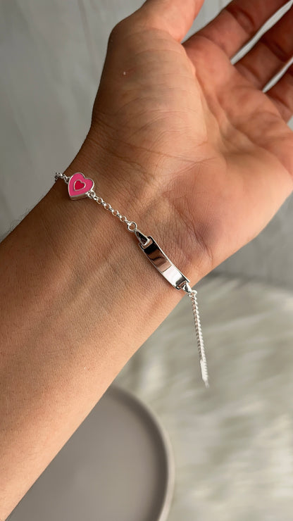 Esclava Corazón Rosado 15cm Ajustable - Plata 925