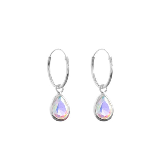 Argollas con Dije de lágrima tornasol 1,4cm Plata 925
