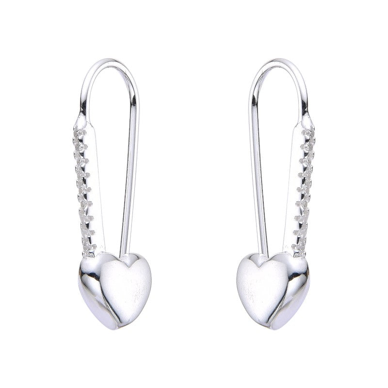 Argollas Alfileres Corazón 2,4cm Plata 925