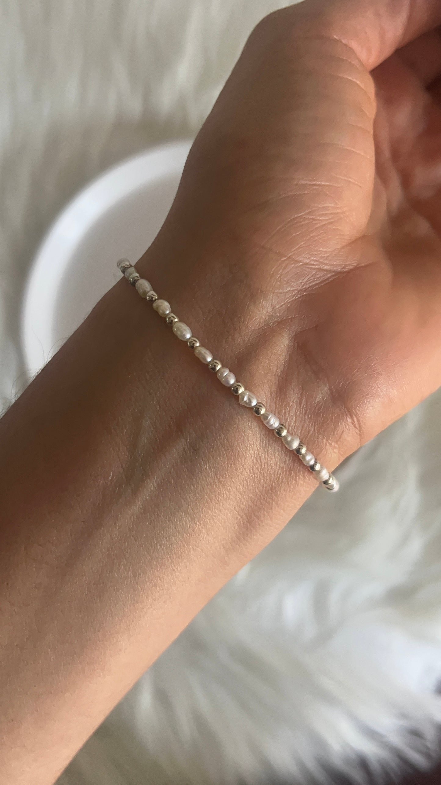 Pulsera Perlas y Balines - 18cm Plata 925