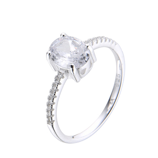 Anillo Piedra Ovalada y Cristales Plata 925