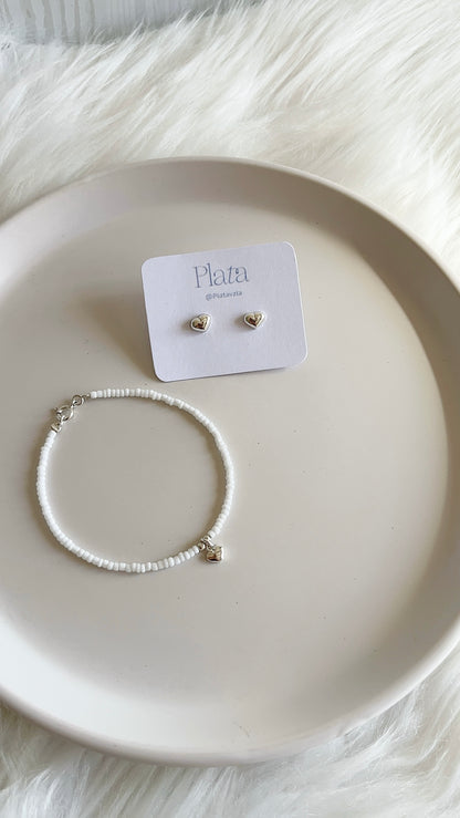 Set Pulsera Mostacilla 17cm - Zarcillos 6mm - Plata 925