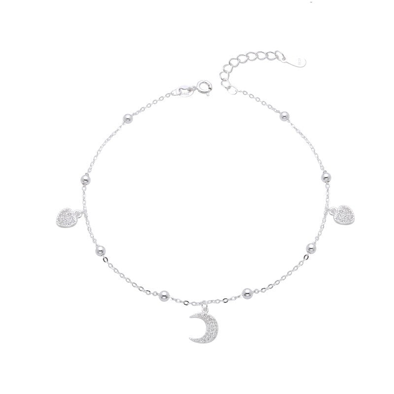 Pulsera Dijes Luna y 2 Corazones 20cm - Plata 925