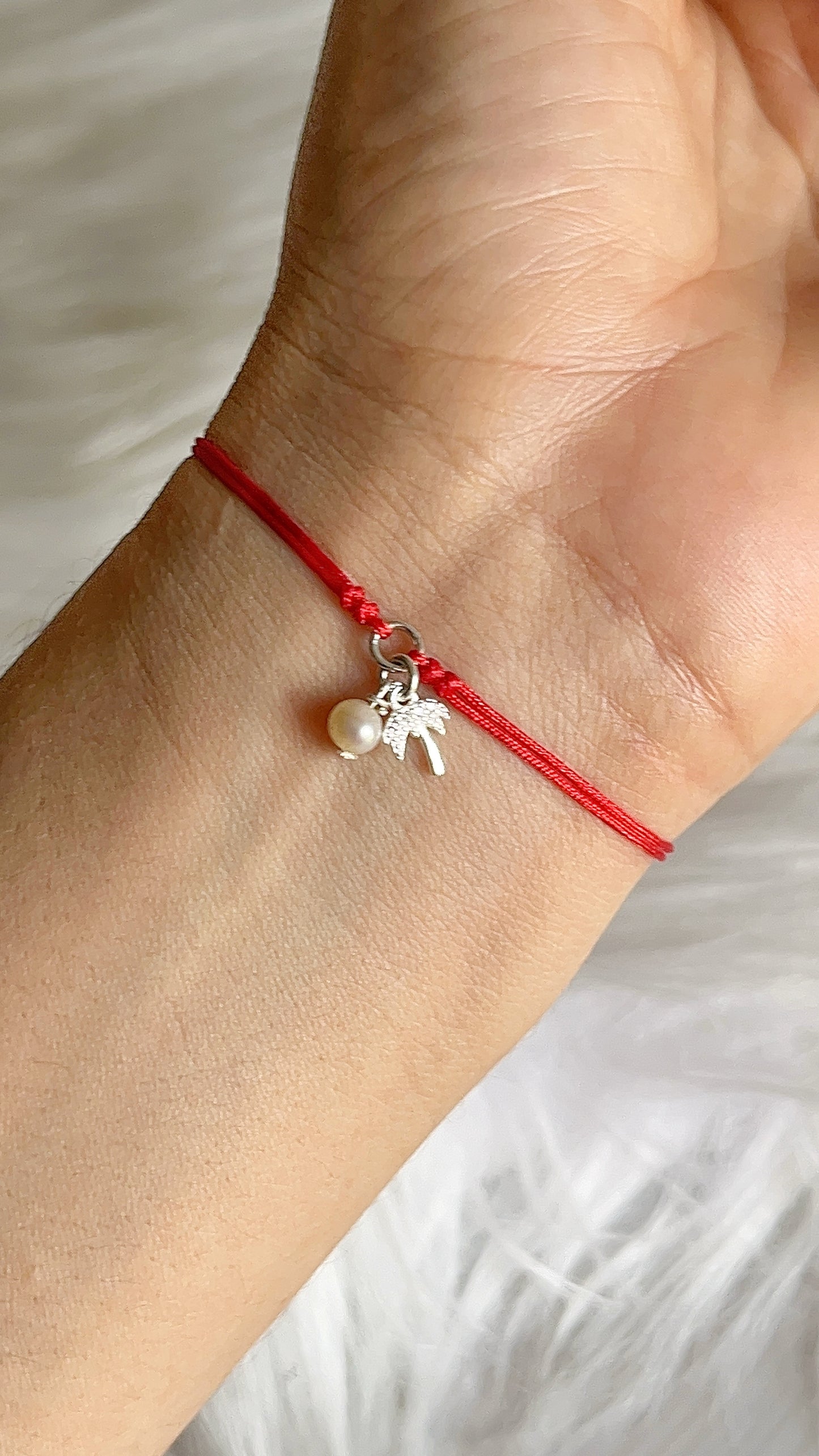 Pulsera Palmera y Perla Cultivada - Ajustable / Plata 925