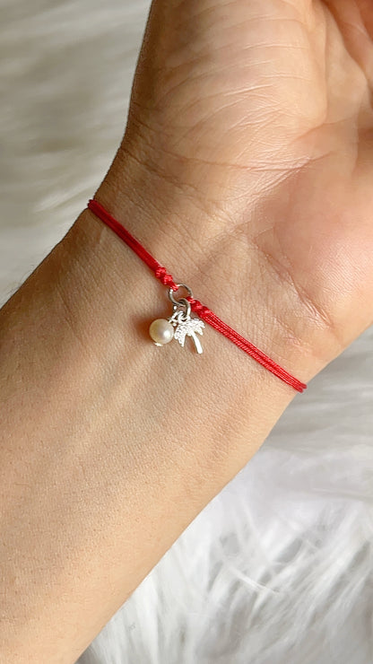 Pulsera Palmera y Perla Cultivada - Ajustable / Plata 925