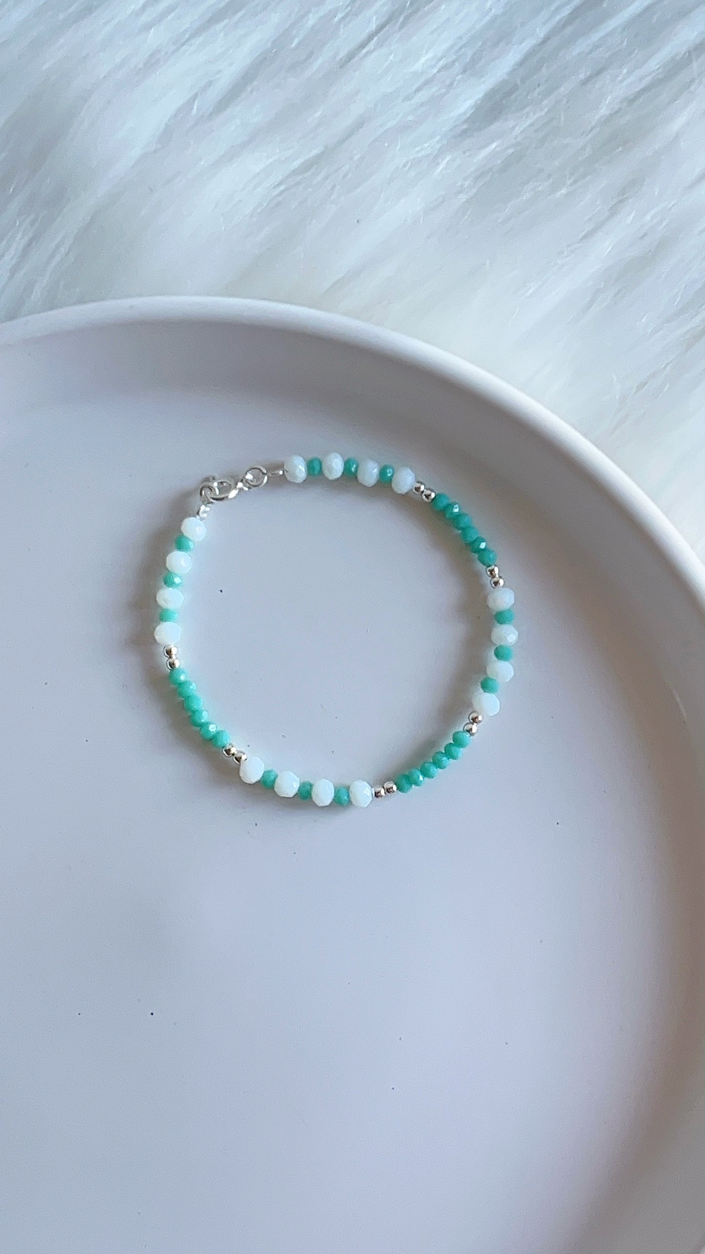 Pulsera Cristales y Balines 17cm - Plata 925