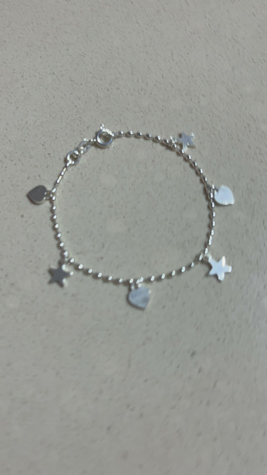 Pulsera Dijes Estrellas y Corazones 16cm