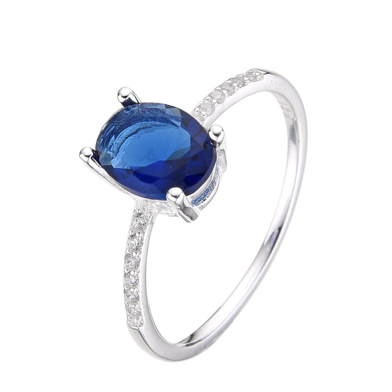 Anillo Piedra Azul Ovalada - Plata 925