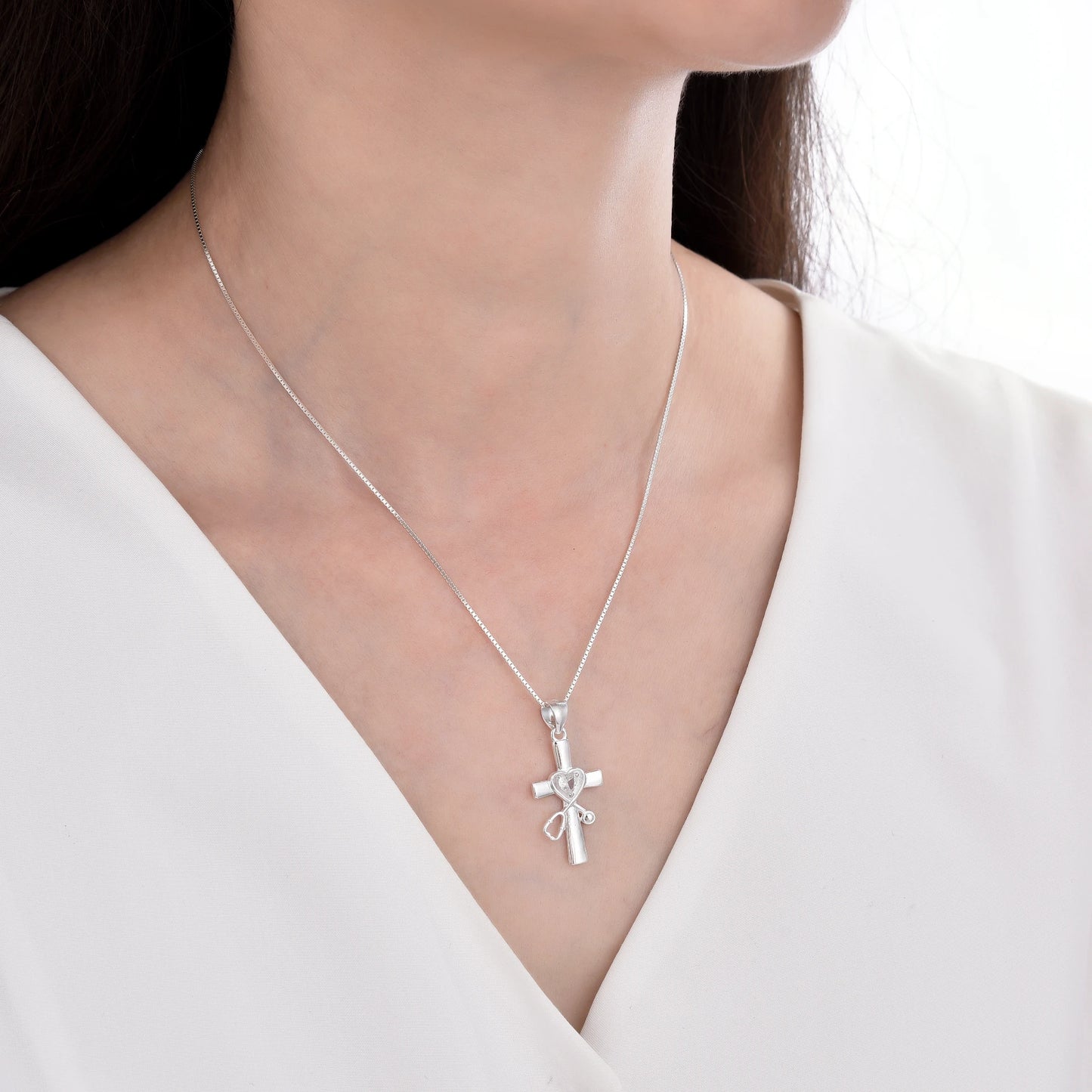 Dije Cruz Estetoscopio 2,5cm - Plata 925