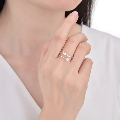 Anillo Flor y Cristal Ajustable - Plata 925