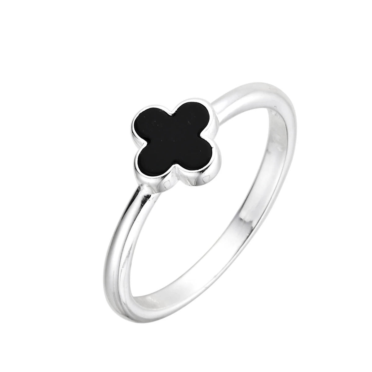 Anillo Flor Negra Pequeña - Plata 925