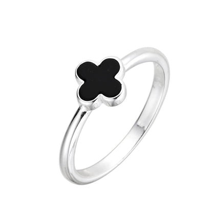 Anillo Flor Negra Pequeña - Plata 925