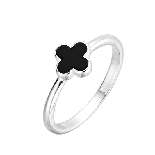 Anillo Flor Negra Pequeña - Plata 925