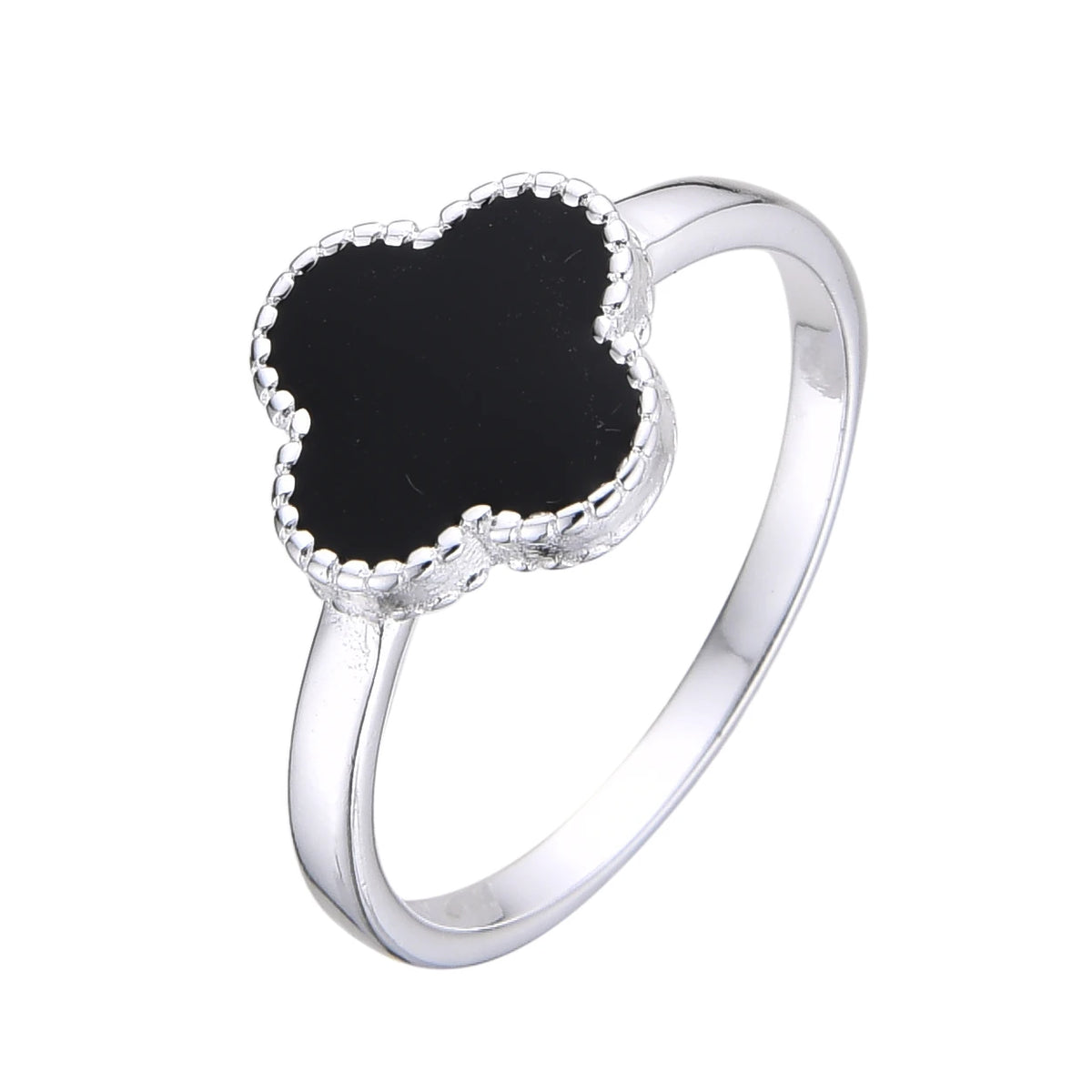 Anillo Flor Negra - Plata 925