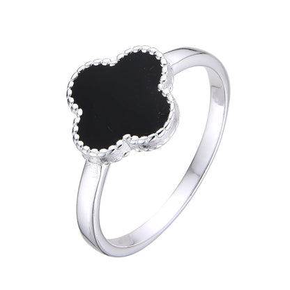 Anillo Flor Negra - Plata 925