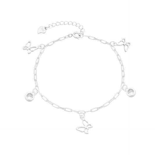 Pulsera Dijes Mariposa y Punto de Luz 20cm Ajustable - Plata 925