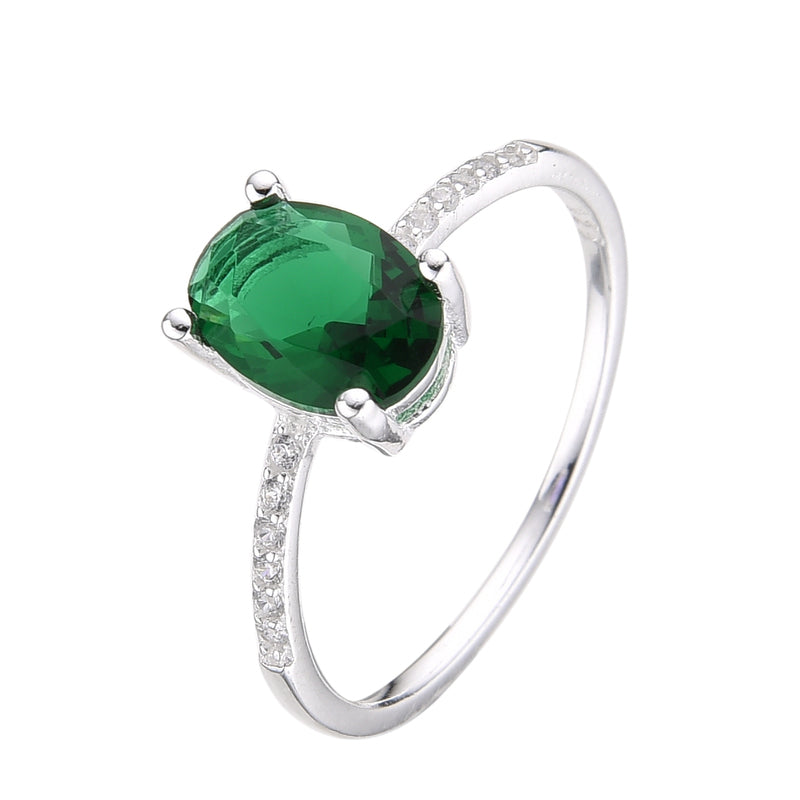 Anillo Piedra Verde Ovalada - Plata 925