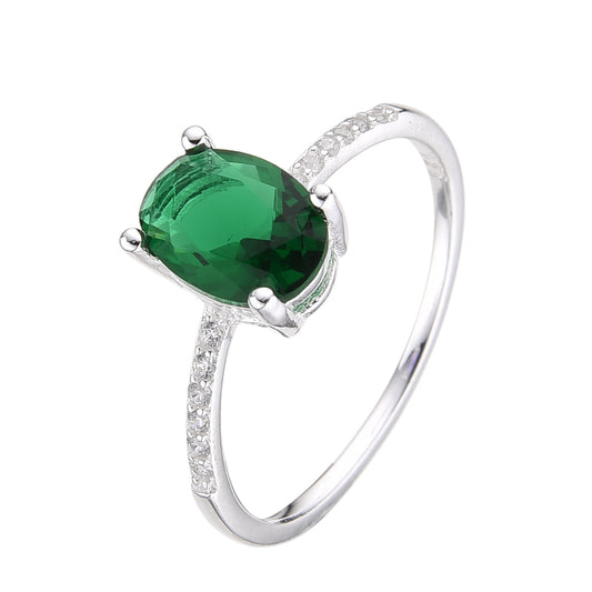 Anillo Piedra Verde Ovalada - Plata 925